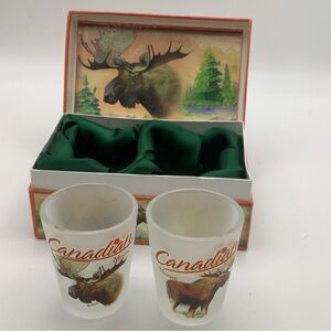 Royal Specialty Sales Canada Two Frosted Moose Shot-glasses in Keepsake Box